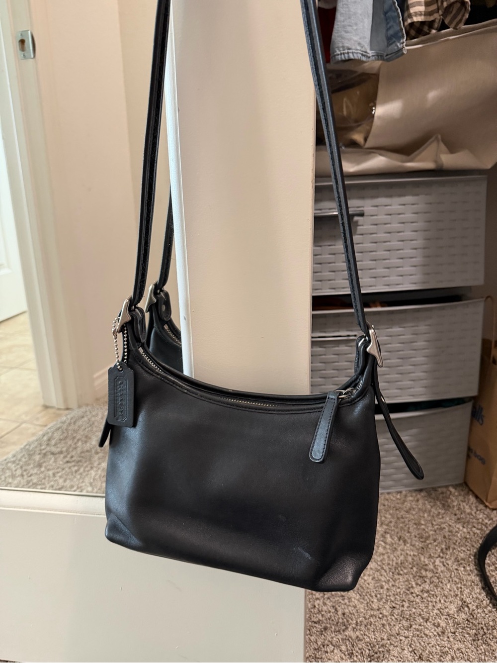Vintage Coach Black Leather Shoulder Hobo Bag